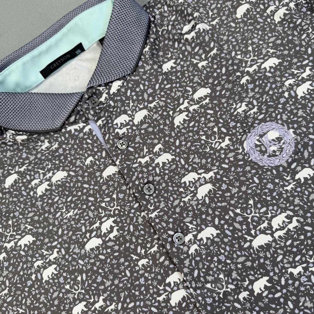 Greyson Polo Shirt Mens 2XL Gray Animal Print Golf Stretch Performance Top